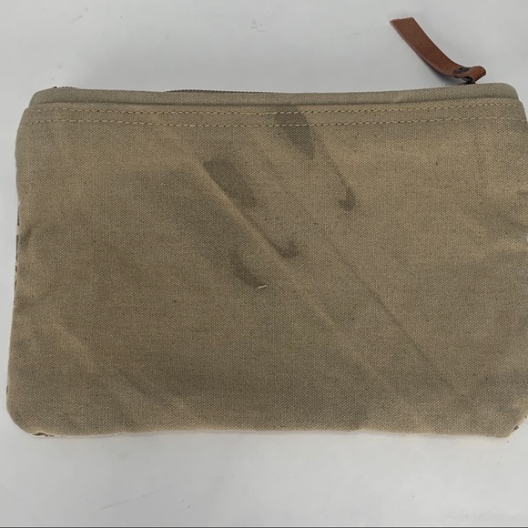 Wristlet Clutch Repurposed Military Tent & Leather - Picture 5 of 7